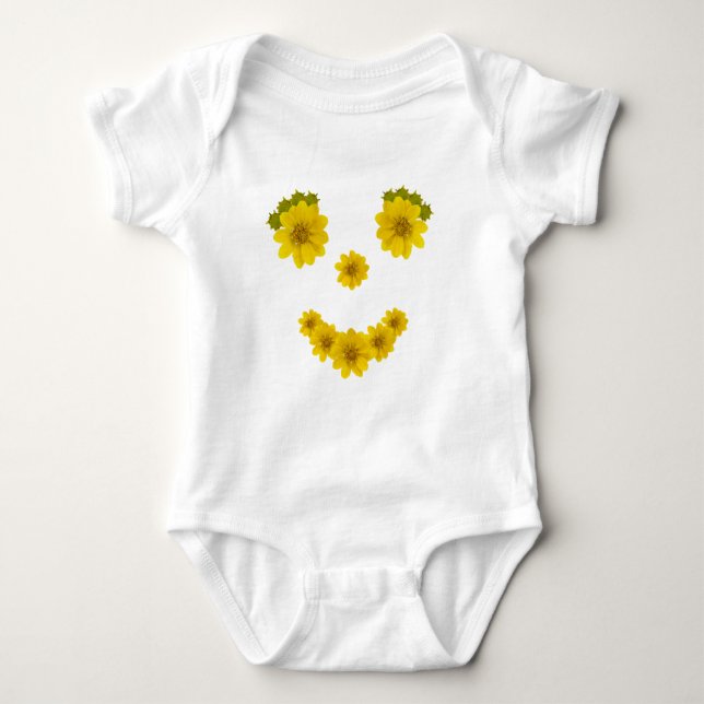 Humous Gult Wildblomma Smile Ansikte T-shirt (Framsida)