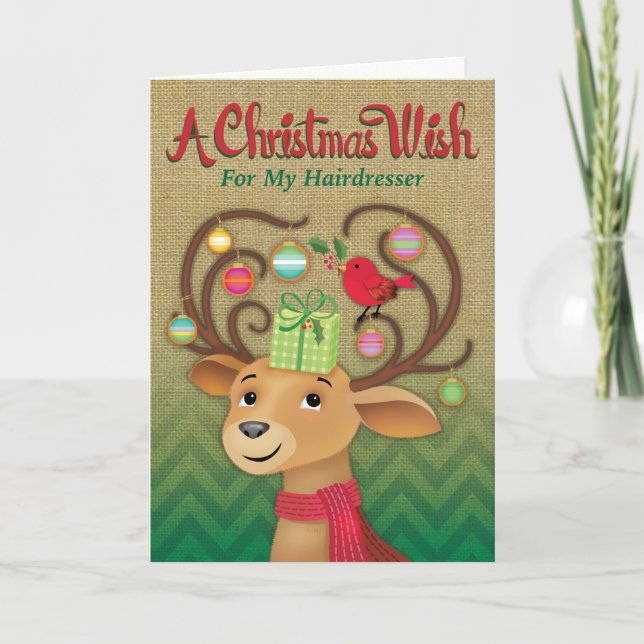 Humous Hair Dresser Burlap Red Chevron Reindeer Kort (Framsida)