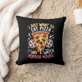 Humous Halloween som säger Pizza och skräckfilmer Kudde