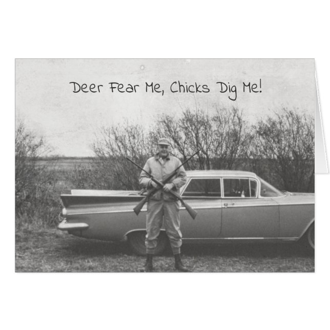 Humous Hunter Hjort Hunting Old Automobile OBS Kort (Framsidan Horizontal)