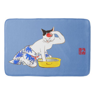 Humous Japansk Cat Bathing I Badrumsmatta