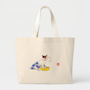 Humous Japansk Cat Bathing I Jumbo Tygkasse