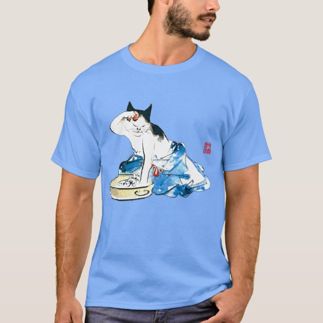 Humous Japansk Cat Bathing II T Shirt (Framsida)