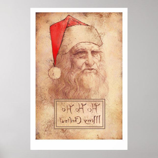Humous Leonardo da Vinci som Santa Poster (Framsidan)