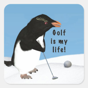 Humous Penguin Spela Golf Fyrkantigt Klistermärke