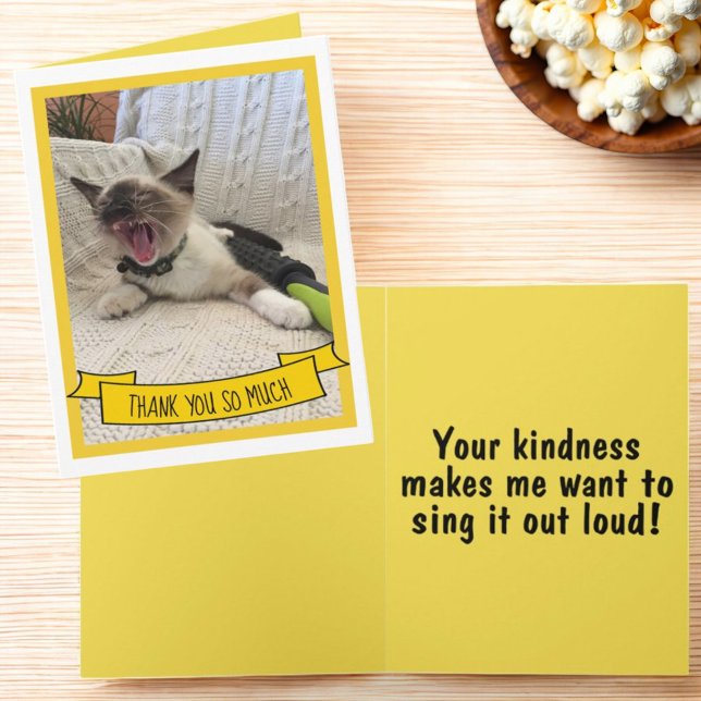 Humous Tack So Mch Siamese Kitten Photo Kort (Folded greeting card thank you template cover & inside)