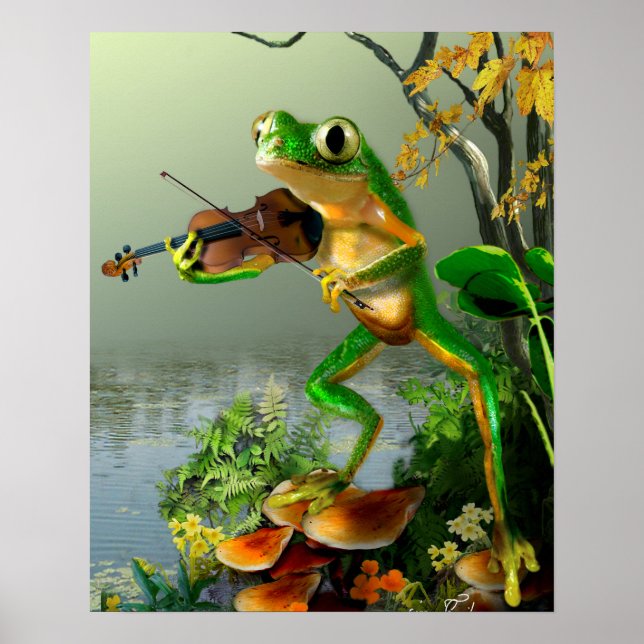 Humous Träd Frog som spelar en Fiddle Poster (Framsidan)