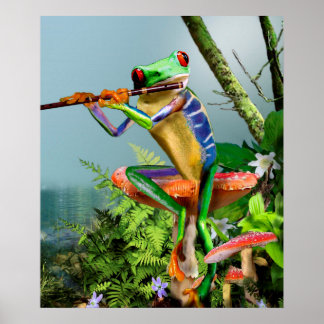 Humous Träd Frog som spelar Flute Poster