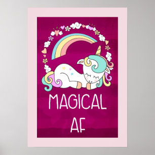 Humous Unicorn Magic AF på Pinkish Red Patter Poster