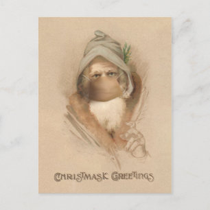 Humous Vintage Santa i Ansikte Mask Vykort