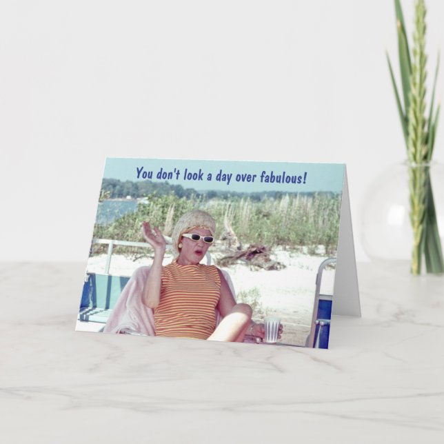 Humous Woman Hair Rollers Retro Birthday Kort (Framsida)