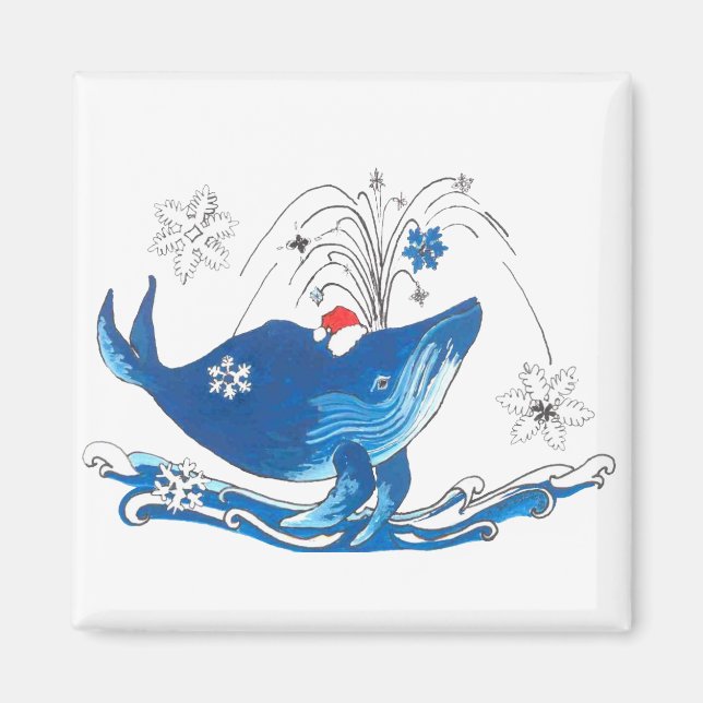 Humpback jul Whale med Santas Hnowflake Magnet (Framsidan)