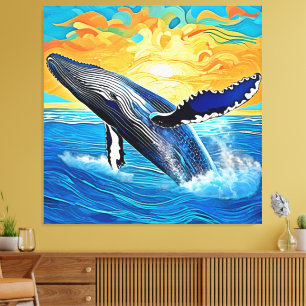 Humpback Solnedgångshopp Konst Canvastryck