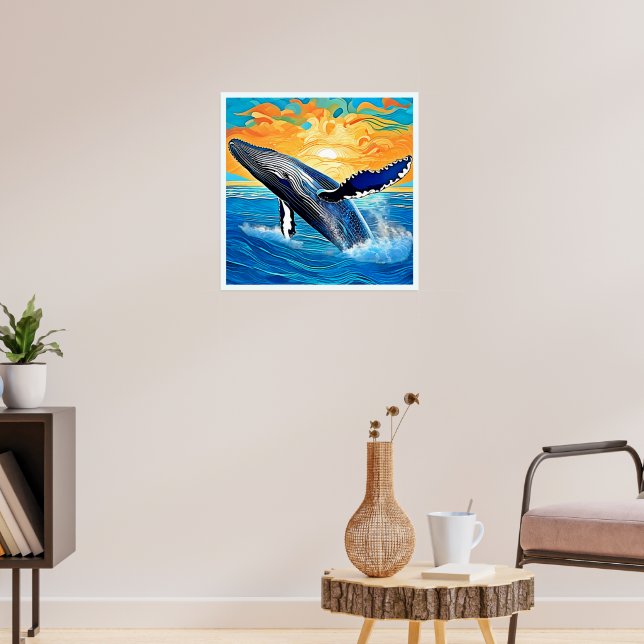 Humpback Solnedgångshopp Konst Poster (Vardagsrum 3)