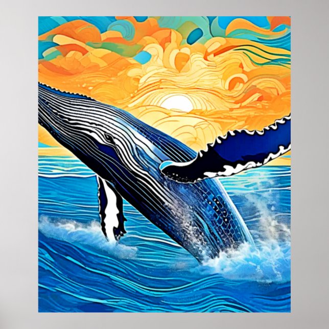 Humpback Solnedgångshopp Konst Poster (Framsidan)