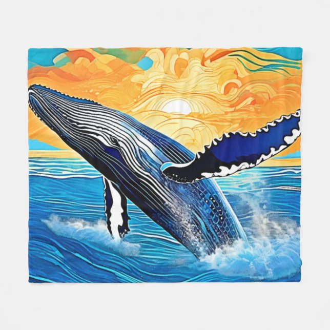 Humpback Sunset Leap Art Fleecefilt (Framsidan (Horisontell))