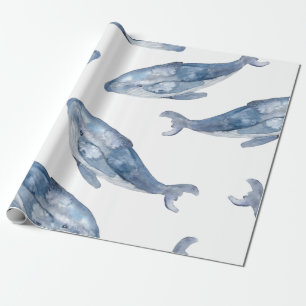 Humpback-valar i vattenfärg presentpapper
