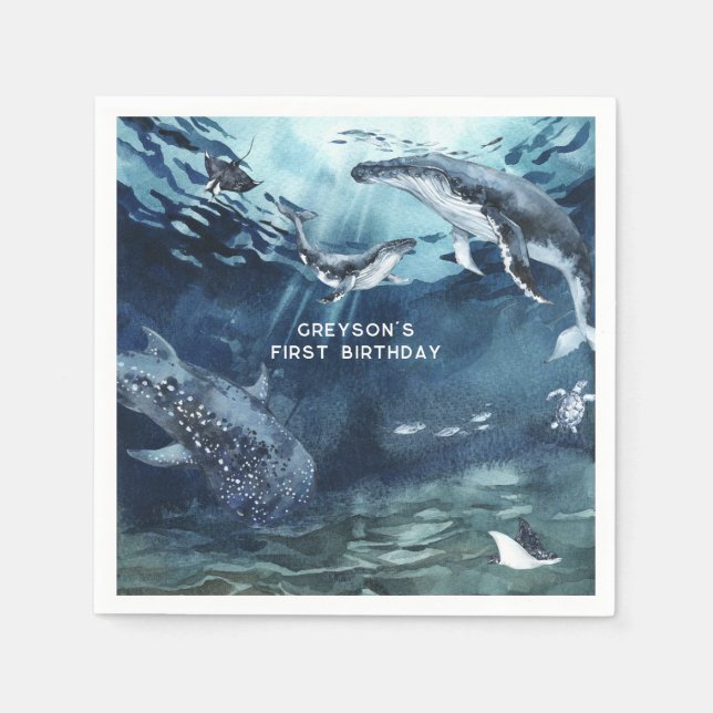 Humpback Whale | Havets Födelsedagsfest Napkins Pappersservett (Framsidan)