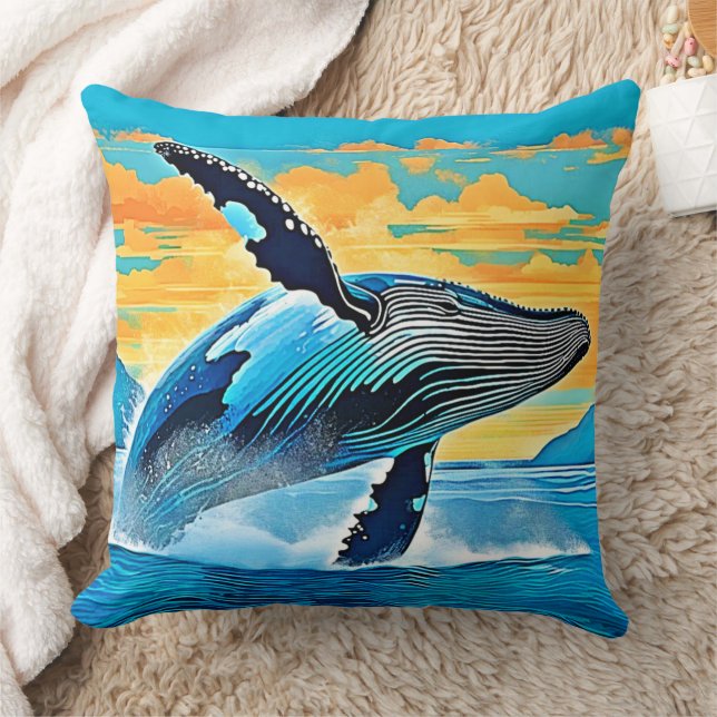 Humpback Whale Ocean Freedom Jump Design Kudde (Filt)