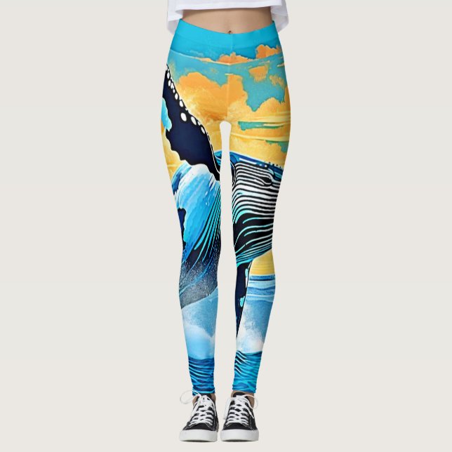 Humpback Whale Ocean Freedom Jump Design Leggings (Framsida)