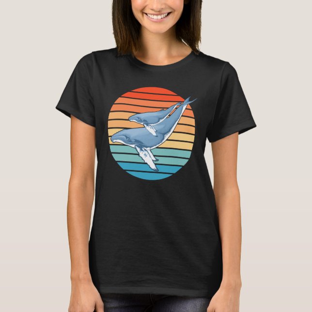 Humpback Whale on Retro Sunset T-Shirt (Framsida)