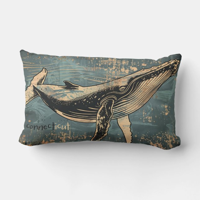 Humpback Whale Woodcut Dekorativ kudde (Baksida)