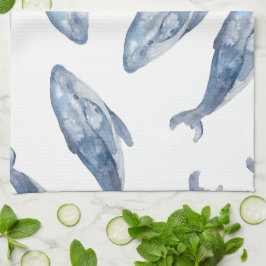Humpback Whales in Watercolor Kökshandduk