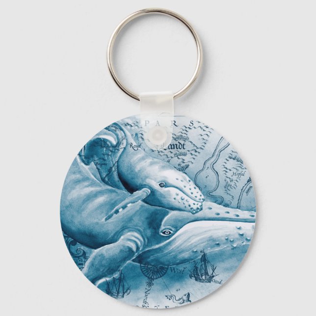 Humpbacks Blue Vintage Karta Nyckelring (Framsida)