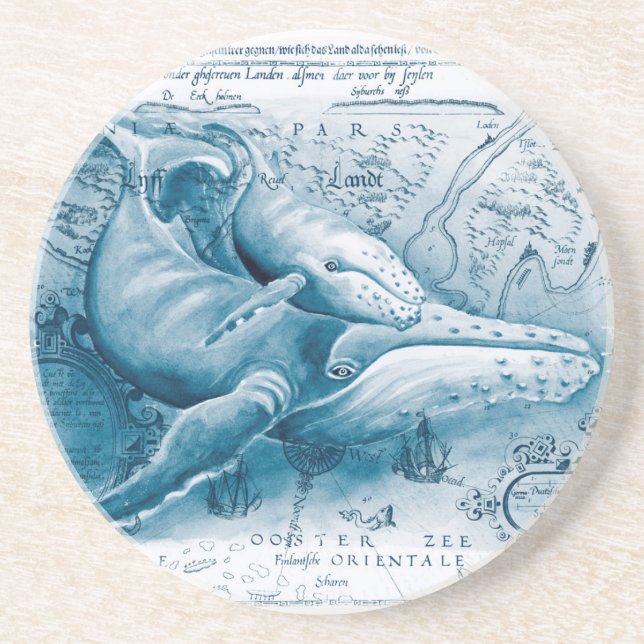 Humpbacks Blue Vintage Karta Underlägg (Framsidan)
