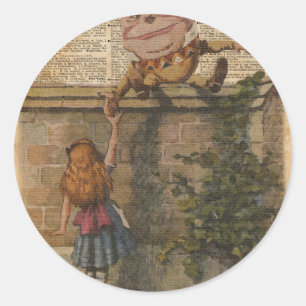 Humpty Dumpty & Alice Vintage Bok Illustration Runt Klistermärke