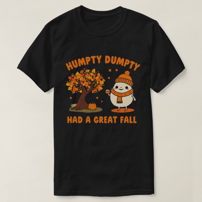 Humpty Dumpty Coffee Höst löv Tecknad Art T Shirt (Design framsida)