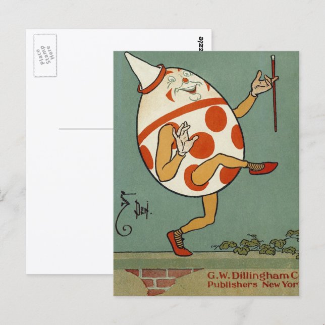 Humpty Dumpty, gammal ramsa från Mother Goose Vykort (Fram/baksida)