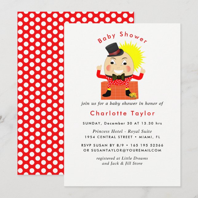 Humpty Dumpty Nursery Rhyme Cute Baby Shower Inbjudningar (Fram/baksida)