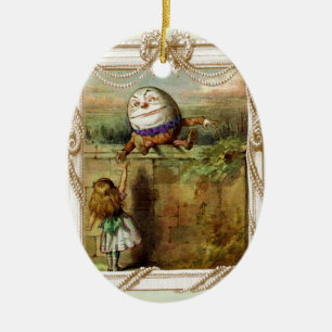 Humpty Dumpty och Alice Julgransprydnad Keramik