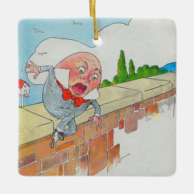 Humpty Dumpty on Wall Mor Goose Nursery Rhyme Julgransprydnad Keramik (Framsida)