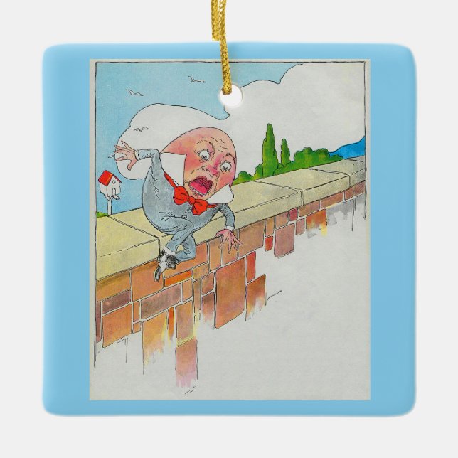 Humpty Dumpty on Wall Mor Goose Nursery Rhyme Julgransprydnad Keramik (Framsida)