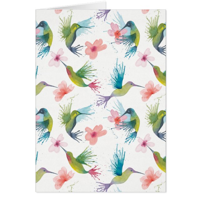 Humufåglar och blommor hälsningskort (Framsidan)