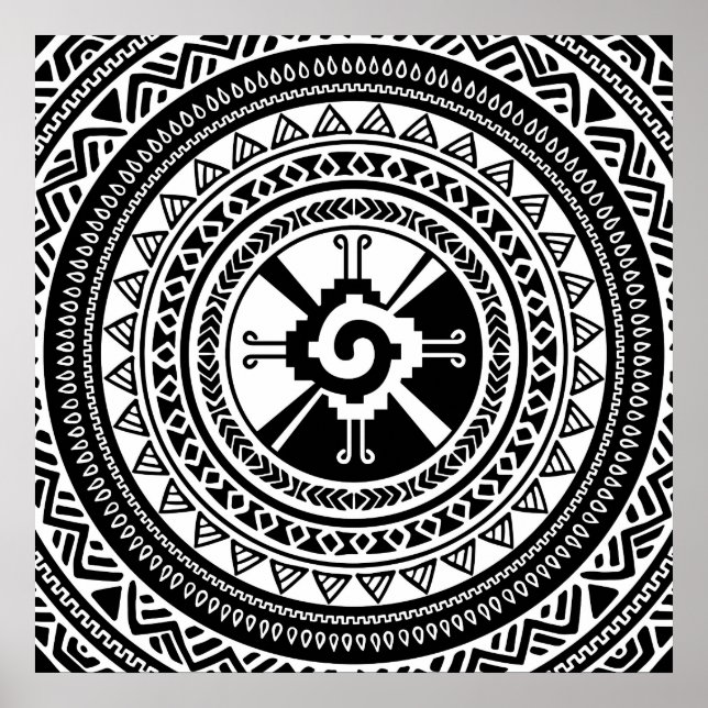 Hunab Ku Mayan-symbolen black och guld Poster (Framsidan)