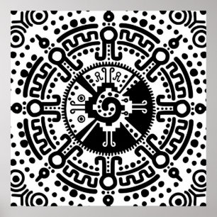 Hunab Ku Mayan-symbolen svart och vit #3 Poster