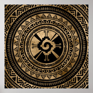 Hunab Ku Mayan symbolsvart och guld Poster