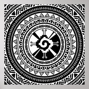 Hunab Ku Mayan symbolsvart och guld Poster
