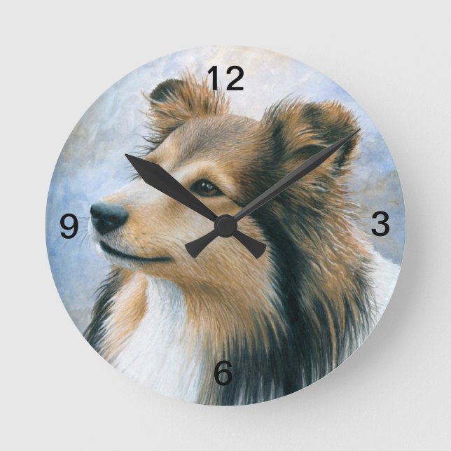 Hund 122 Sheltie Collie Rund Klocka (Framsida)