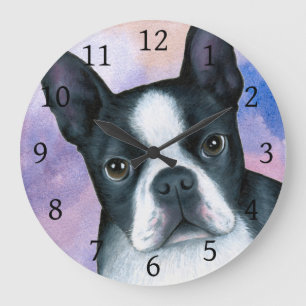 Hund 128 Boston Terrier Rosa Blue - bakgrund Stor Klocka