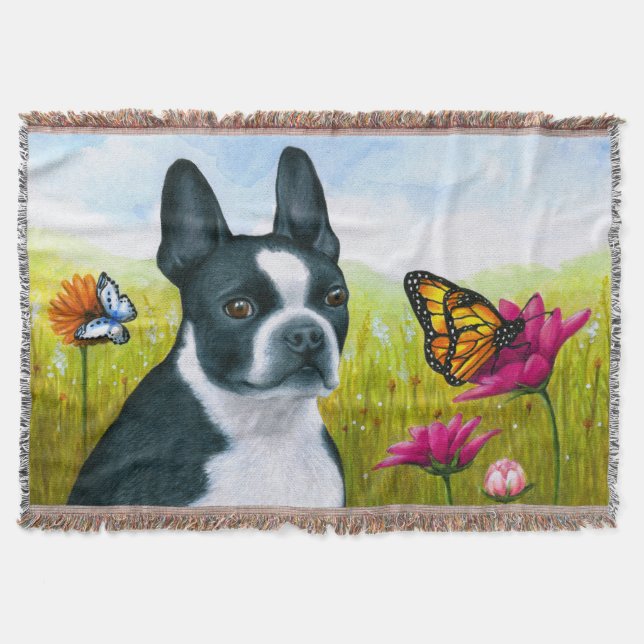 Hund 134 Boston Terrier Butterfly Flower Mysfilt (Framsidan)