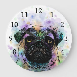 hund 156 Funny Pug Stor Klocka