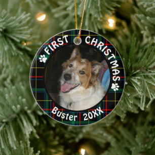 Hund 2-foto, 2-sidig, första jul julgransprydnad keramik