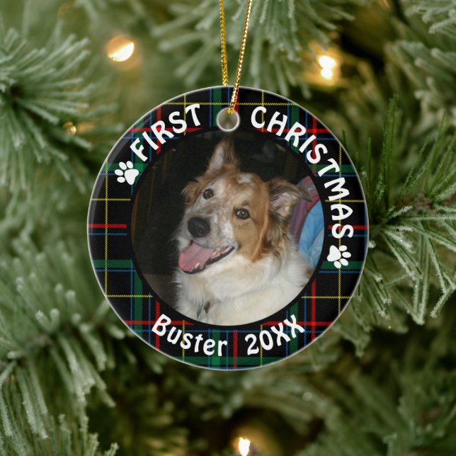 Hund 2-foto, 2-sidig, första jul julgransprydnad keramik (Träd)