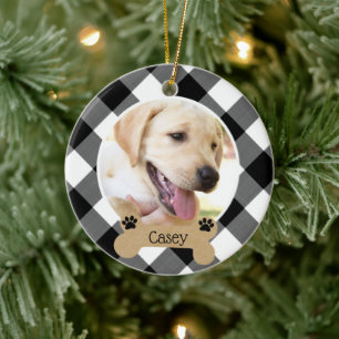 Hund 2-sidig 2-fotobuffringskontroll julgransprydnad keramik