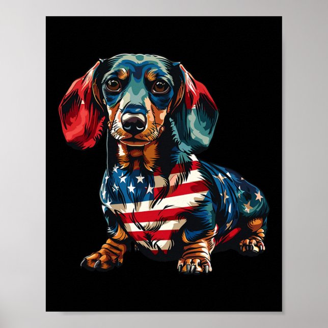 Hund 4 juli: Amerikanska Flagga ger För manar kvin Poster (Framsidan)