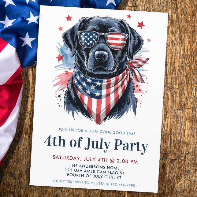 Hund 4 juli, Party Patriotic Labrador Retriever Inbjudningar (Skapare uppladdad)
